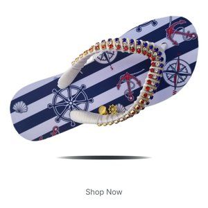 Women's Luxury nautical flip flops, with crystals and rhinestones, all occasions